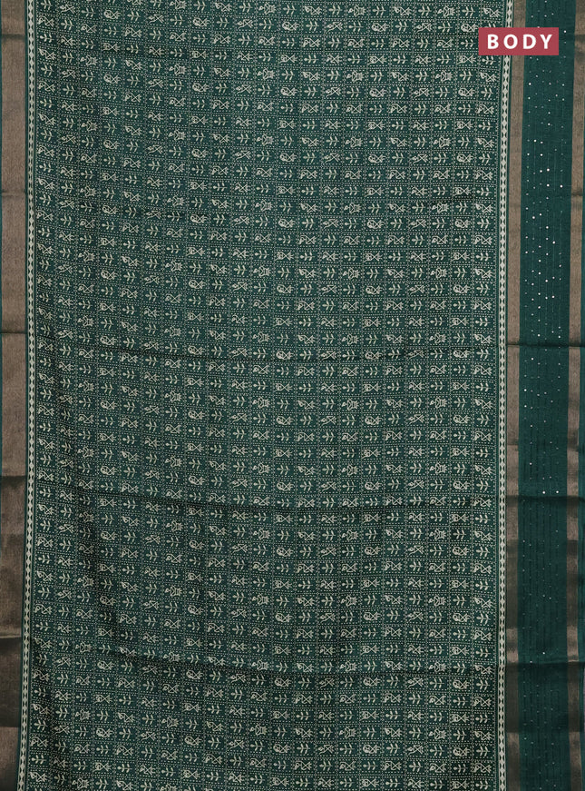 Semi dola saree green with allover warli prints and zari woven sequin work border