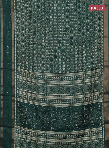 Semi dola saree green with allover warli prints and zari woven sequin work border