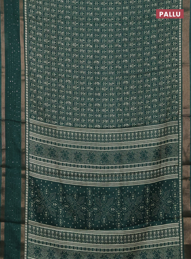 Semi dola saree green with allover warli prints and zari woven sequin work border