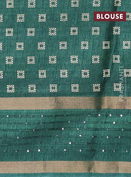 Semi dola saree green with allover warli prints and zari woven sequin work border