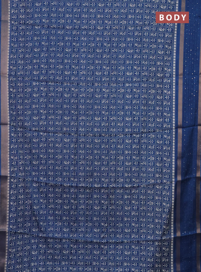 Semi dola saree cs blue with allover warli prints and zari woven sequin work border