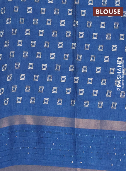 Semi dola saree cs blue with allover warli prints and zari woven sequin work border