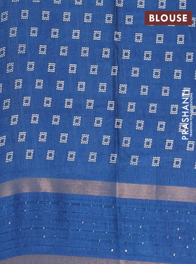 Semi dola saree cs blue with allover warli prints and zari woven sequin work border