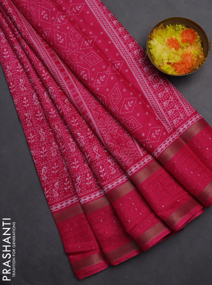 Semi dola saree pink with allover warli prints and zari woven sequin work border