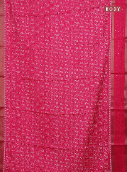 Semi dola saree pink with allover warli prints and zari woven sequin work border