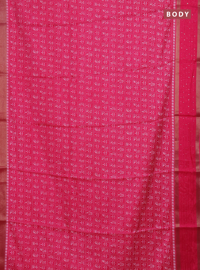 Semi dola saree pink with allover warli prints and zari woven sequin work border