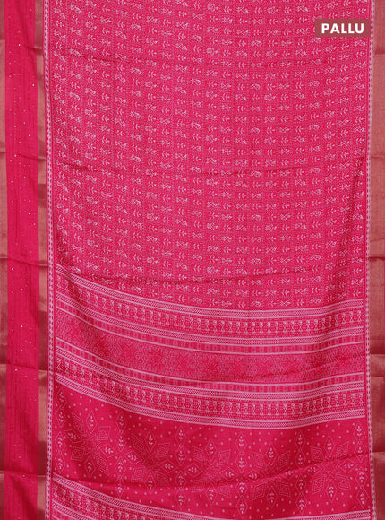 Semi dola saree pink with allover warli prints and zari woven sequin work border