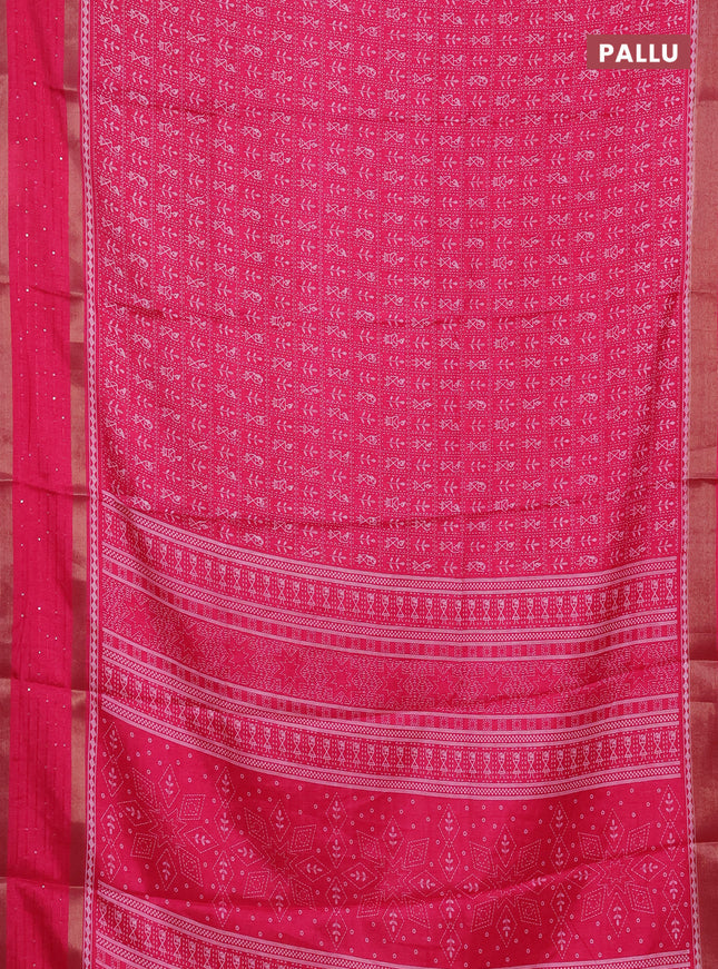Semi dola saree pink with allover warli prints and zari woven sequin work border