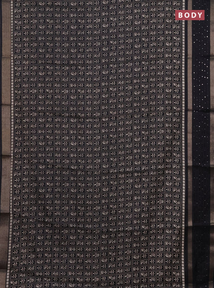 Semi dola saree black with allover warli prints and zari woven sequin work border