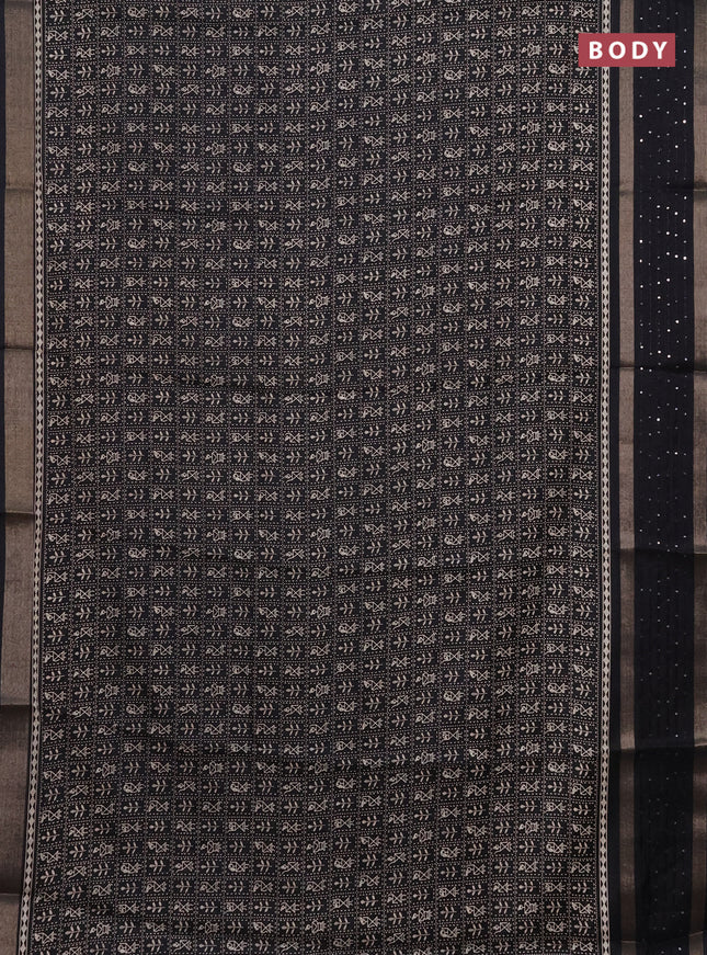 Semi dola saree black with allover warli prints and zari woven sequin work border