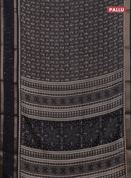 Semi dola saree black with allover warli prints and zari woven sequin work border