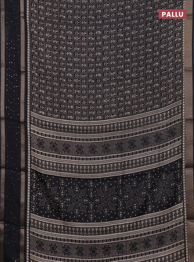 Semi dola saree black with allover warli prints and zari woven sequin work border