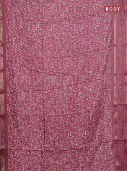 Semi dola saree mauve pink with allover warli prints and zari woven sequin work border