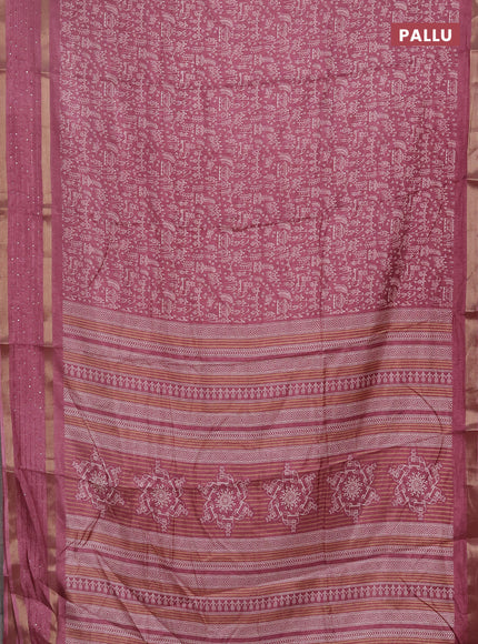 Semi dola saree mauve pink with allover warli prints and zari woven sequin work border
