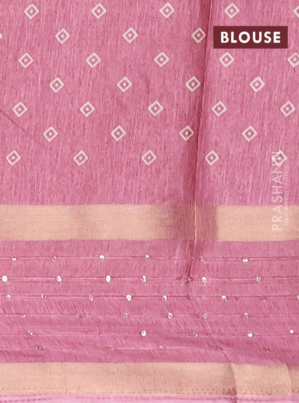 Semi dola saree mauve pink with allover warli prints and zari woven sequin work border