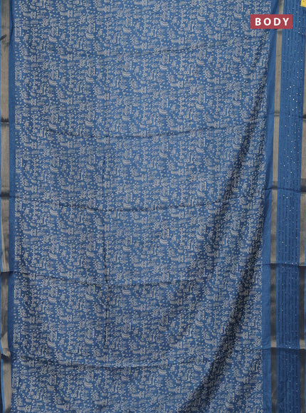 Semi dola saree cs blue with allover warli prints and zari woven sequin work border