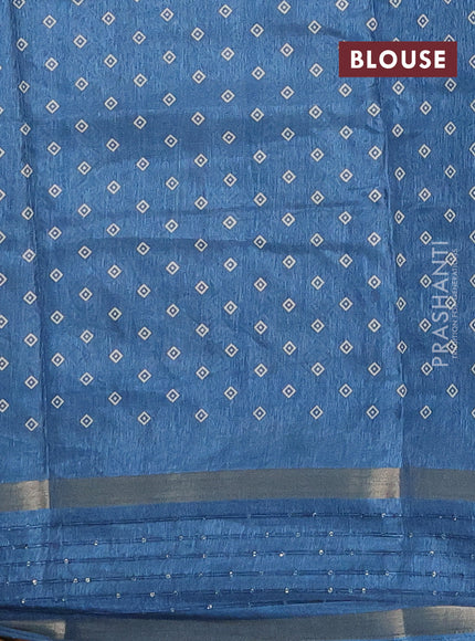 Semi dola saree cs blue with allover warli prints and zari woven sequin work border