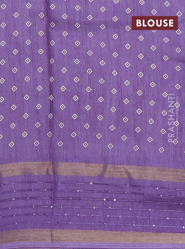 Semi dola saree lavender with allover warli prints and zari woven sequin work border