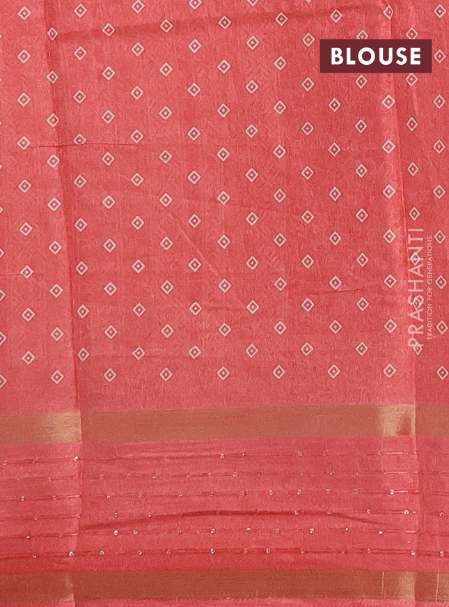 Semi dola saree peach shade with allover warli prints and zari woven sequin work border