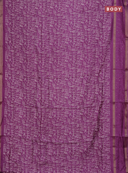 Semi dola saree purple with allover warli prints and zari woven sequin work border