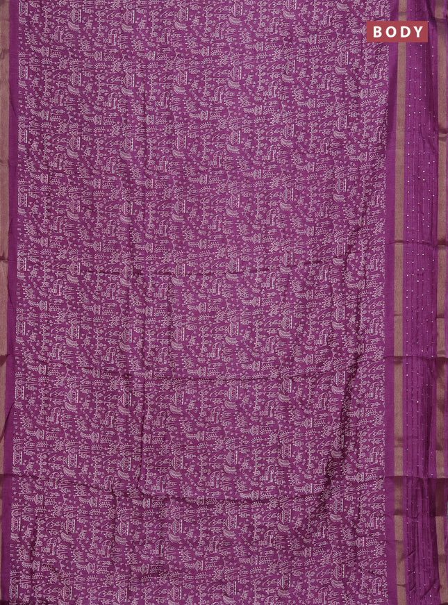 Semi dola saree purple with allover warli prints and zari woven sequin work border