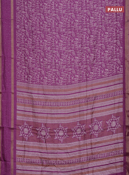 Semi dola saree purple with allover warli prints and zari woven sequin work border