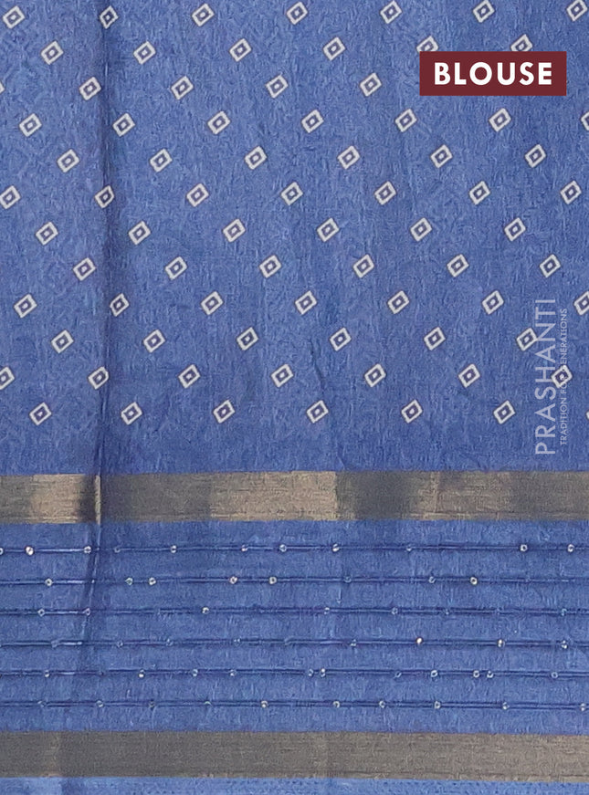 Semi dola saree blue with allover warli prints and zari woven sequin work border