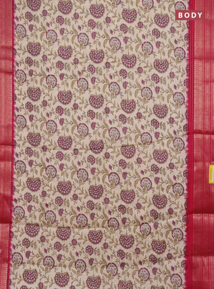 Semi dola saree cream and pink with allover zari weaves & kalamkari prints and zari woven border