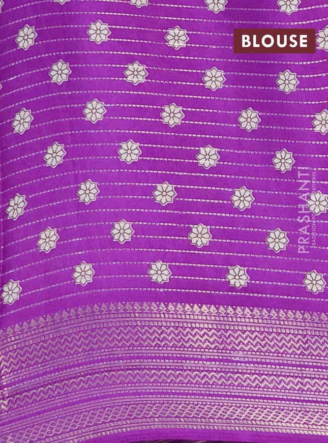 Semi dola saree cream and violet with allover zari weaves & kalamkari prints and zari woven border