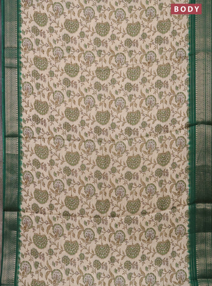 Semi dola saree cream and green with allover zari weaves & kalamkari prints and zari woven border
