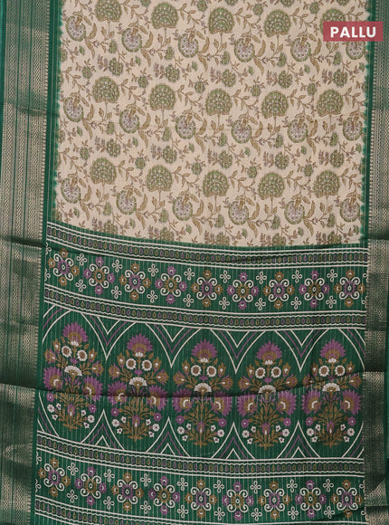 Semi dola saree cream and green with allover zari weaves & kalamkari prints and zari woven border