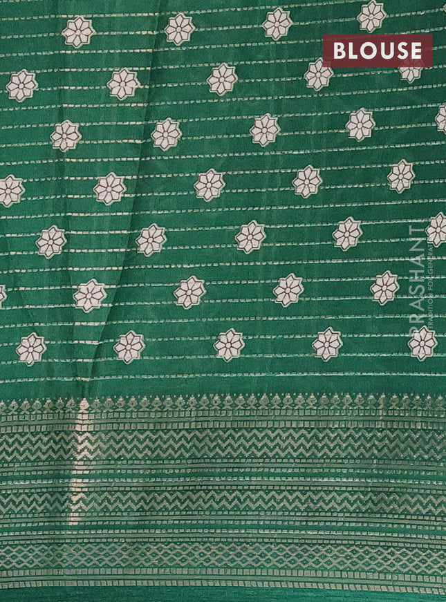 Semi dola saree cream and green with allover zari weaves & kalamkari prints and zari woven border