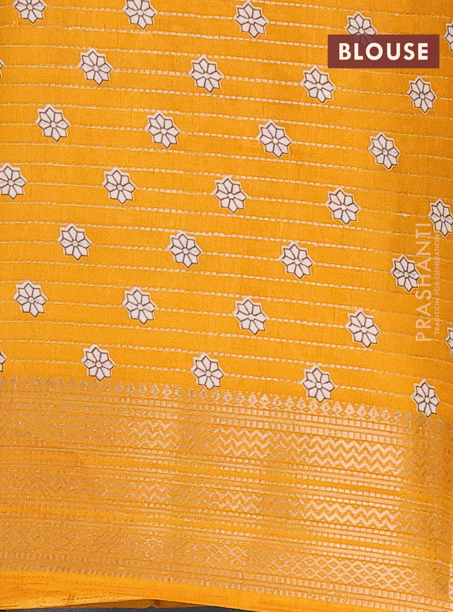 Semi dola saree cream and mustard yellow with allover zari weaves & kalamkari prints and zari woven border