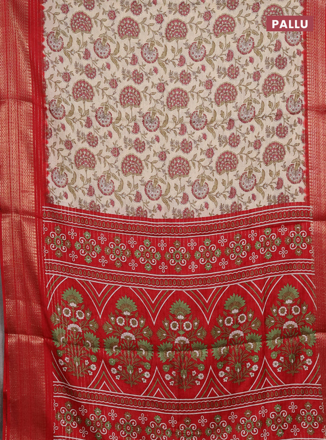 Semi dola saree cream and maroon with allover zari weaves & kalamkari prints and zari woven border