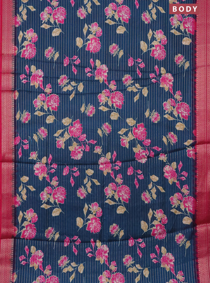 Semi dola saree cs blue and pink with allover zari weaves & floral prints and zari woven border