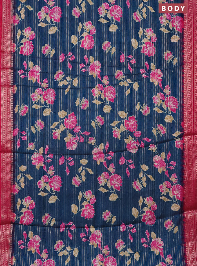 Semi dola saree cs blue and pink with allover zari weaves & floral prints and zari woven border