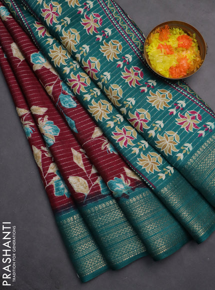 Semi dola saree maroon and teal green with allover zari weaves & floral prints and zari woven border