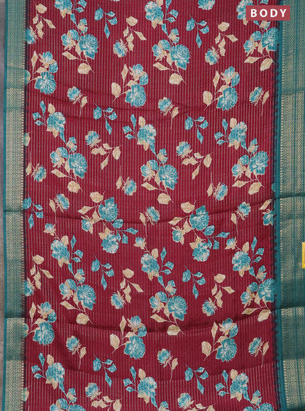 Semi dola saree maroon and teal green with allover zari weaves & floral prints and zari woven border
