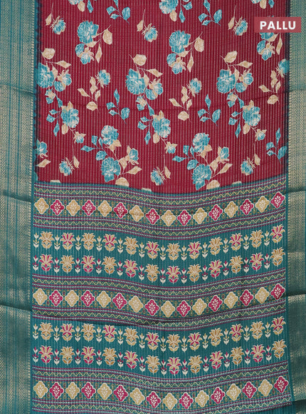 Semi dola saree maroon and teal green with allover zari weaves & floral prints and zari woven border