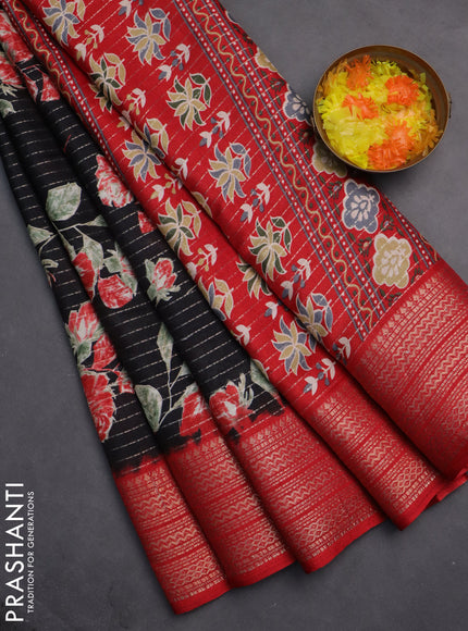 Semi dola saree black and red with allover zari weaves & floral prints and zari woven border