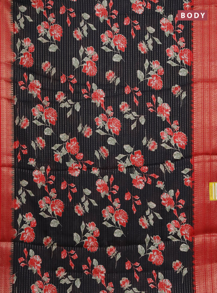 Semi dola saree black and red with allover zari weaves & floral prints and zari woven border