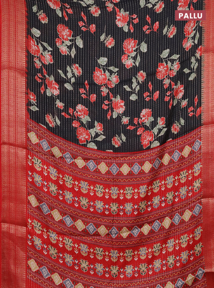 Semi dola saree black and red with allover zari weaves & floral prints and zari woven border