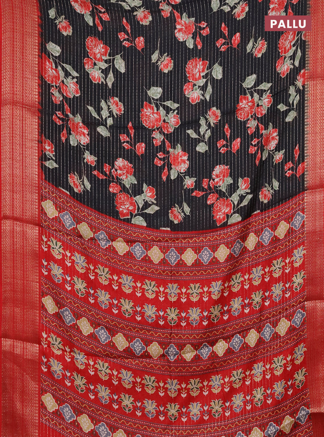 Semi dola saree black and red with allover zari weaves & floral prints and zari woven border