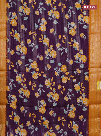Semi dola saree violet and mustard yellow with allover zari weaves & floral prints and zari woven border
