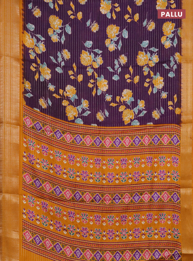 Semi dola saree violet and mustard yellow with allover zari weaves & floral prints and zari woven border