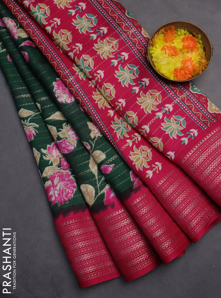 Semi dola saree green and pink with allover zari weaves & floral prints and zari woven border