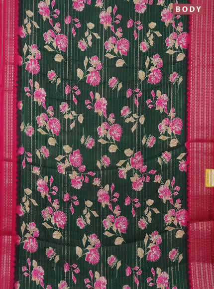 Semi dola saree green and pink with allover zari weaves & floral prints and zari woven border