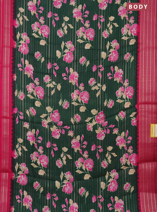 Semi dola saree green and pink with allover zari weaves & floral prints and zari woven border