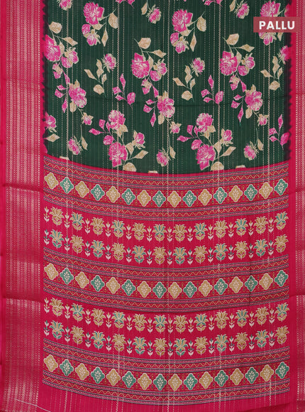 Semi dola saree green and pink with allover zari weaves & floral prints and zari woven border
