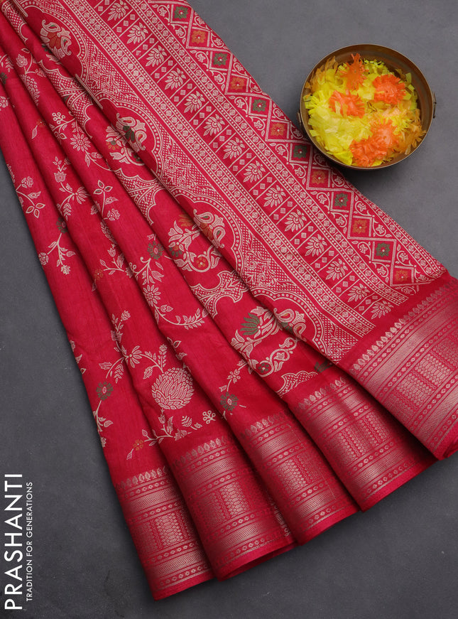 Semi dola saree pink with allover prints and zari woven border